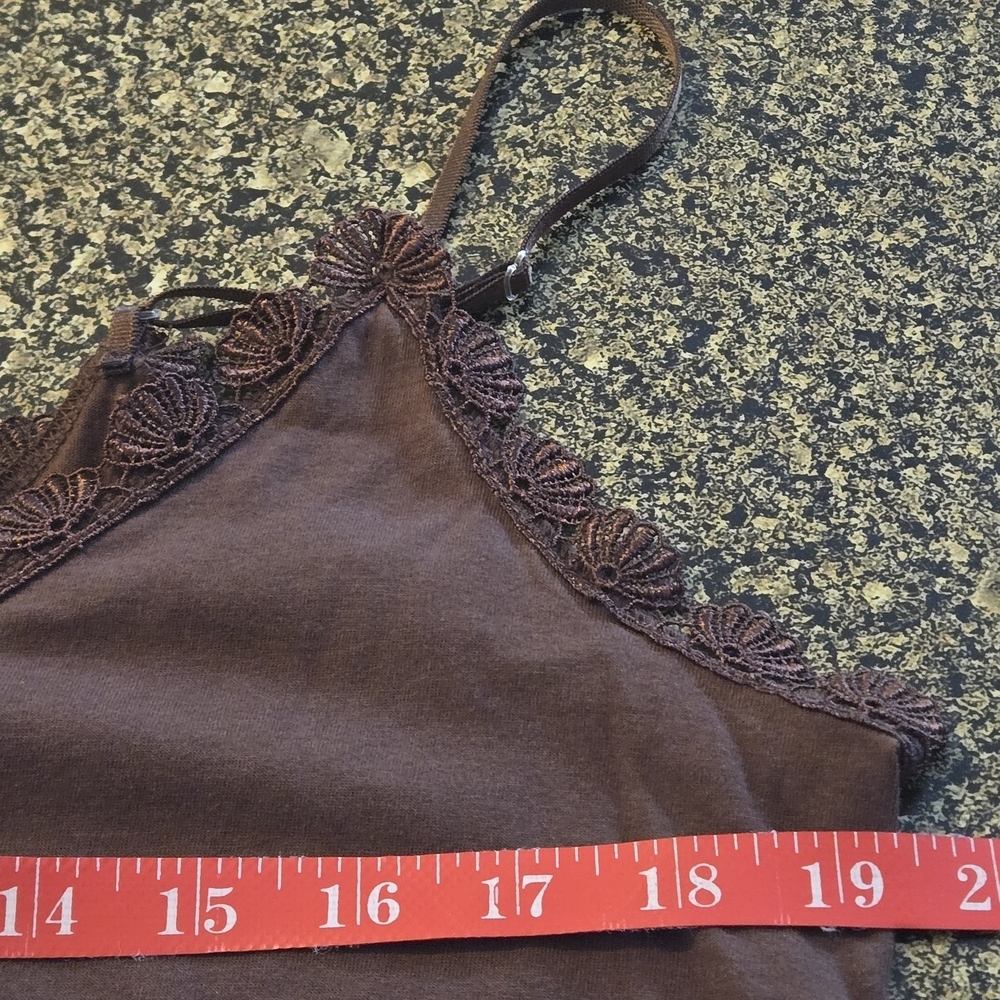 Elementz 2 pc Semi-Sheer Brown Textured Roll-tab Blouse Laced Cami Women's XL - Picture 16 of 16